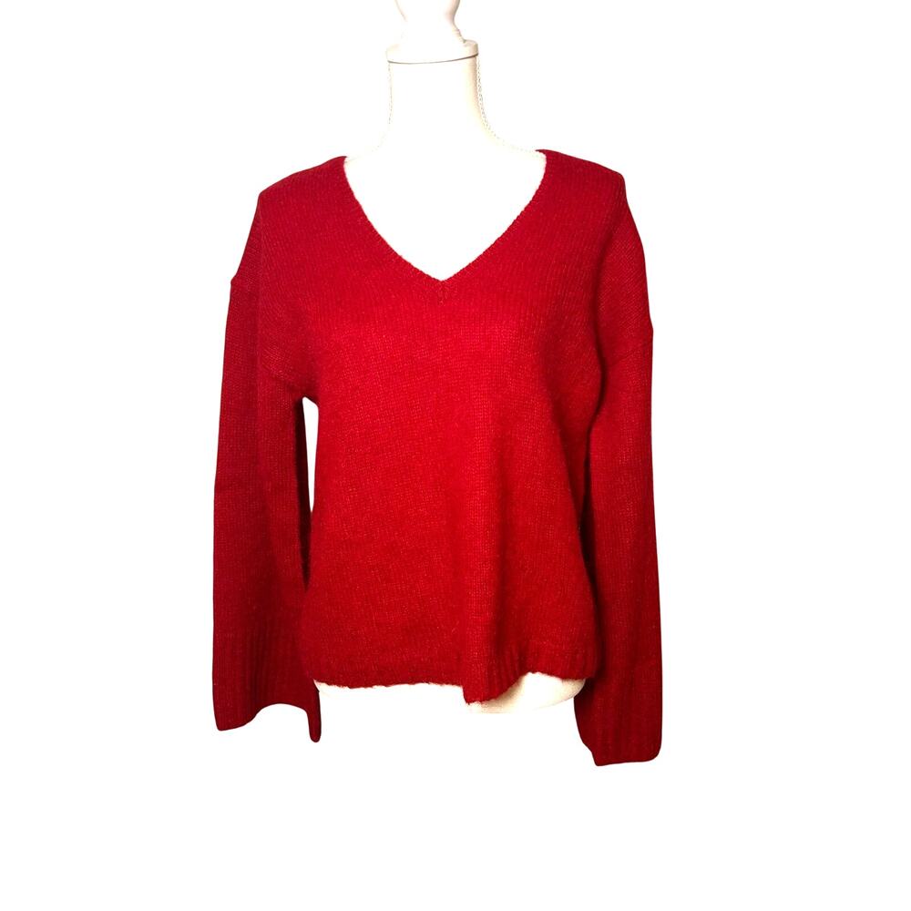 Malene Birger Cimone red wool mohair v-neck elongated loose sleeves size S